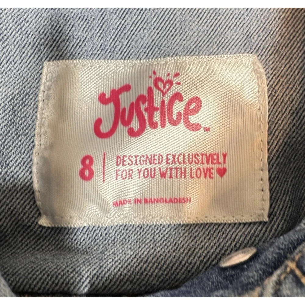 Justice Denim Jacket Girls Size‎ 8 Blue Jean Button Up Stretch Kids